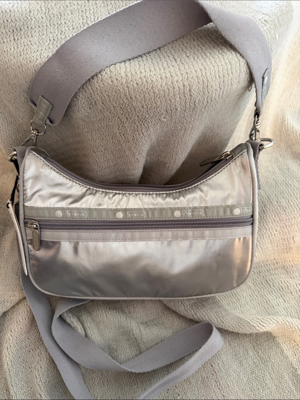 Lesportsac Metallic Silver Crossbody Messenger Bag